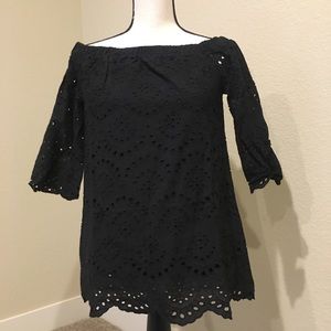 Off shoulder black eyelet top - small